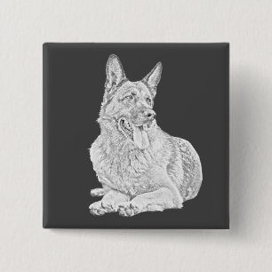 Bleistift Zeichnend Happy German Shepherd Button B
