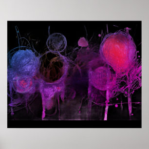 Bleistiftzeichnung von lila + blauen Blasenwand Poster