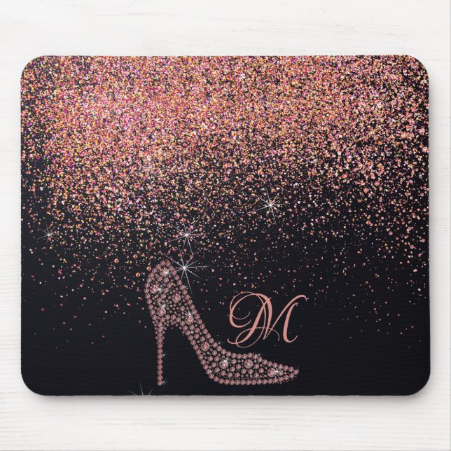 Blende Sparkle Diamond Glitzer High Heels Rose Gol Mousepad (Vorne)