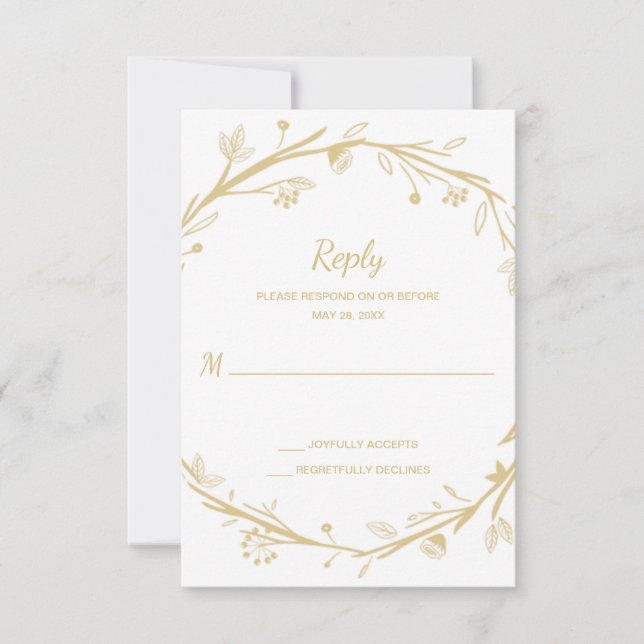 Blended Families Gold Wreath Wedding RSVP Karte (Vorderseite)