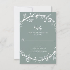 Blended Families Green Wreath Wedding RSVP Karte
