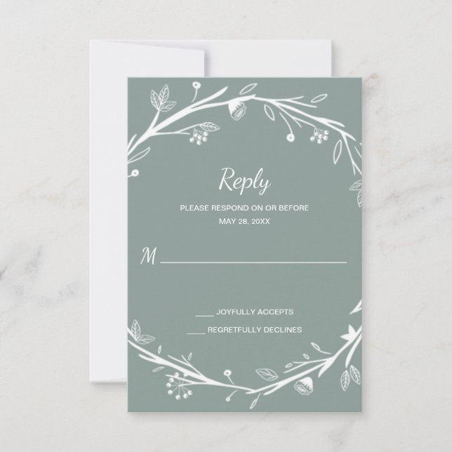 Blended Families Green Wreath Wedding RSVP Karte (Vorderseite)