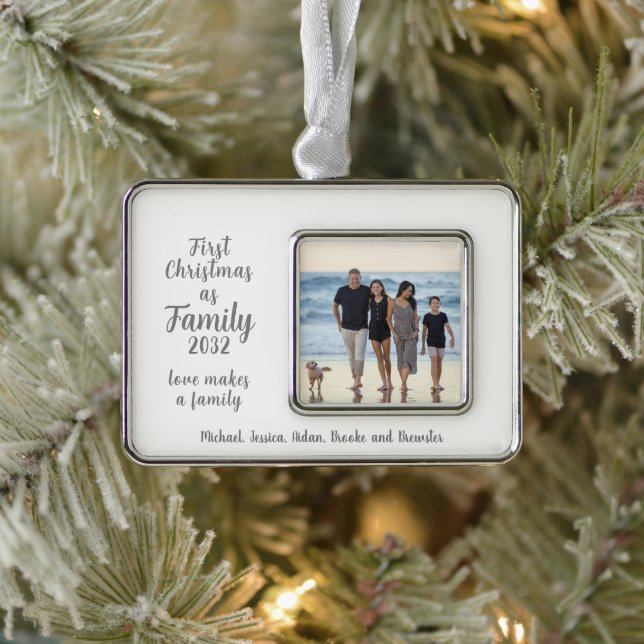 Blended Family 1. Weihnachts Personalisiertes Foto Rahmen-Ornament Silber (Baum)