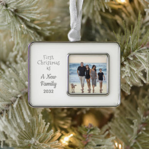 Blended Family 1. Weihnachtsfeiertag Personalisier Rahmen-Ornament Silber