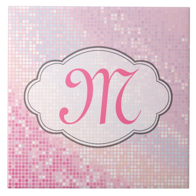 Blenden Glitzer Girly Pink Monogram Display Tile Fliese (Vorderseite)