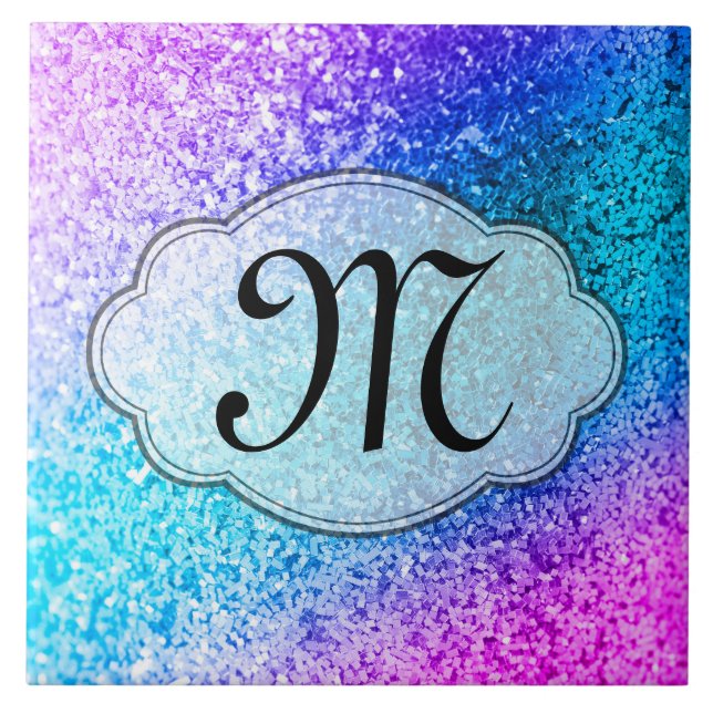 Blenden Glitzer Girly Pink Monogram Display Tile Fliese (Vorderseite)