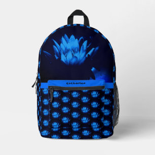 Blendenblauer Lotus Lily Blume Personalisiert Bedruckter Rucksack