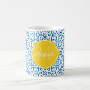 Blendend blaue Houndstooth-Monogramm-Tasse Tasse
