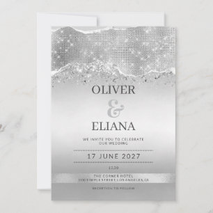 Blendende Silber-Glitzer Hochzeit Einladung