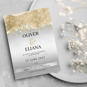 Blendende Silber- und Goldfunken Hochzeit Einladung