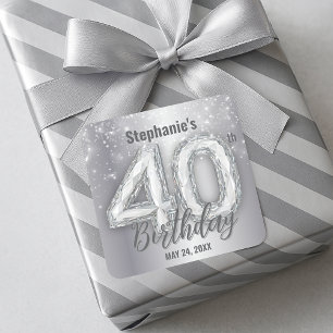 Blendendes Silber Funkelnder Diamant 40. Geburtsta Quadratischer Aufkleber