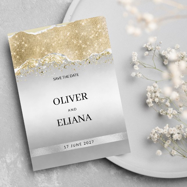Blendendes Silber-Gold-Funkeln-Glitzer Save the Da Einladung (Dazzling silver gold sparkle glitter Save the Date)
