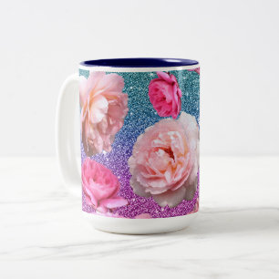 Blendungs-Aqua-rosa Glitzer-Blumenzwei Ton-Tasse Zweifarbige Tasse