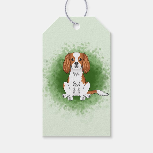 Blenheim Cavalier King Charles Spaniel auf Green Geschenkanhänger (Vorderseite)
