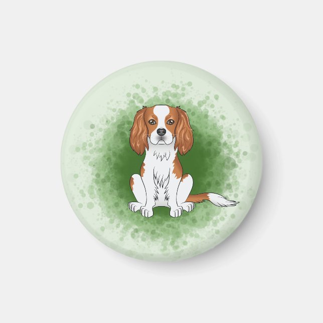 Blenheim Cavalier King Charles Spaniel auf Green Magnet (Vorne)