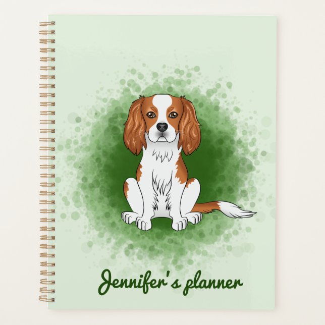 Blenheim Cavalier King Charles Spaniel auf Green Planer (Vorderseite)