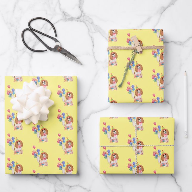 Blenheim Cavalier King Charles Spaniel Birthday Geschenkpapier Set (Vorderseite)