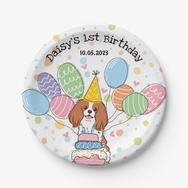 Blenheim Cavalier King Charles Spaniel Birthday Pappteller (Vorderseite)
