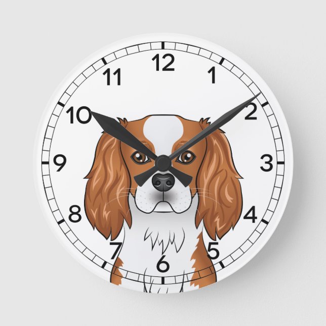 Blenheim Cavalier King Charles Spaniel Head Runde Wanduhr (Vorderseite)