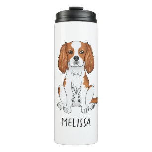 Blenheim Cavalier King Charles Spaniel Hund & Name Thermosbecher