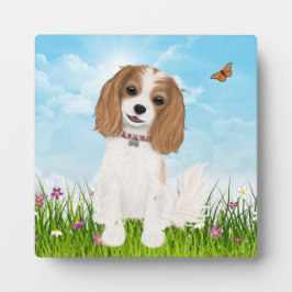 Blenheim Cavalier King Charles Spaniel in Blume Fotoplatte