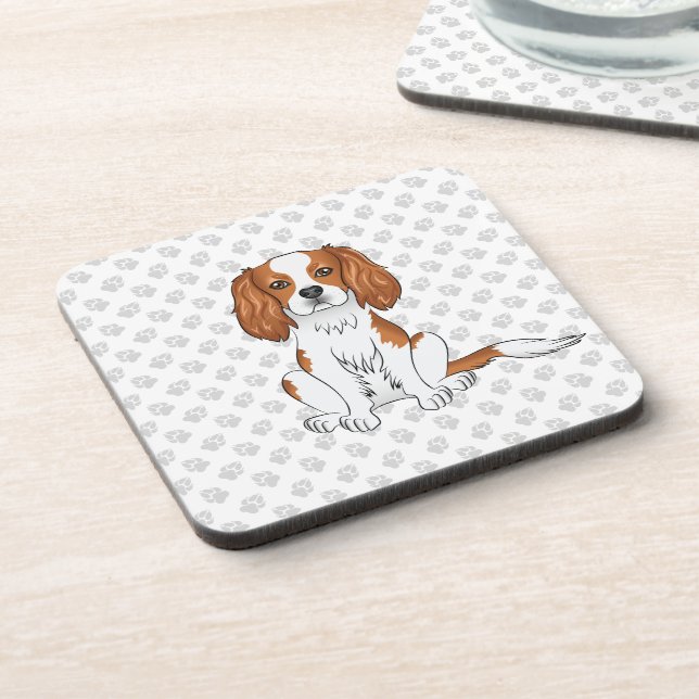 Blenheim Cavalier King Charles Spaniel & Paws Getränkeuntersetzer (Linke Seite)