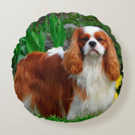 Blenheim Cavalier King Charles Spaniel Puppy Dog Rundes Kissen