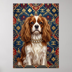 Blenheim Cavalier Spaniel Verzierte Damast-Porträt Poster