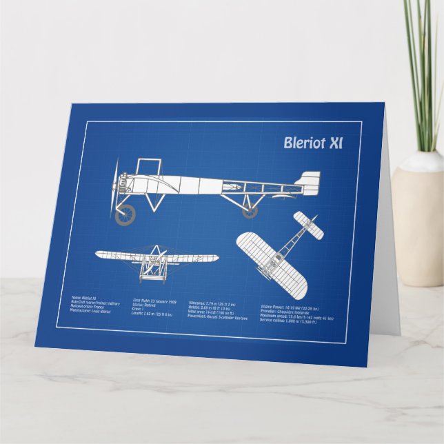 Bleriot XI - Flugzeugkonzeption Zeichnend Pläne AB Dankeskarte (Vorderseite)