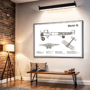 Bleriot XI - Flugzeugkonzeption Zeichnend Pläne BD Poster