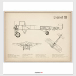 Bleriot XI - Flugzeugkonzeption Zeichnend Pläne SD Aufkleber