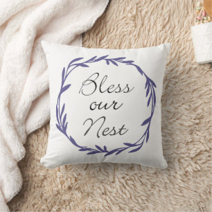 Bless Our Nest with Wreath Throw Pillow Kissen