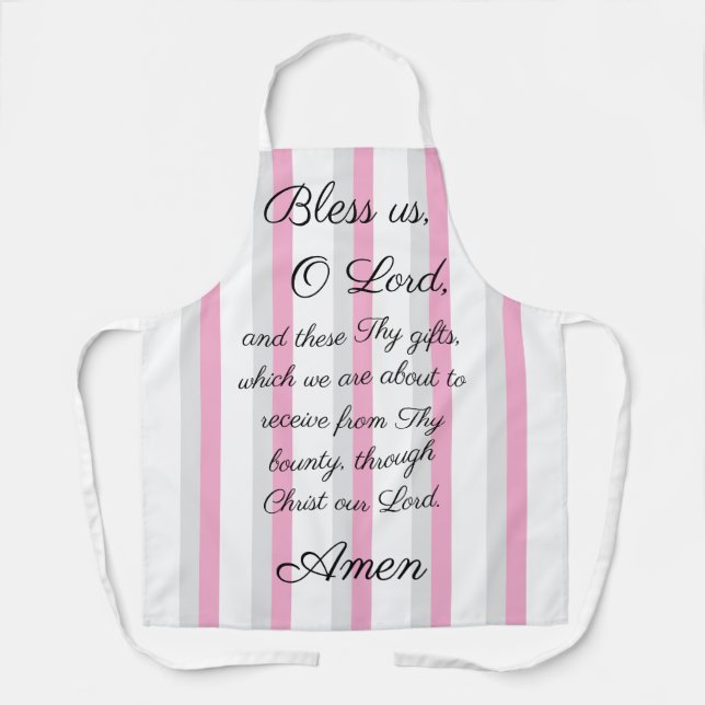 Bless uns o Lord Pink Gray Print Schürze (Vorderseite)