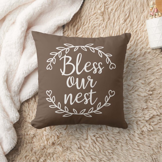 Bless unser Nestbauernhaus Brown Accent Kissen (Decke)