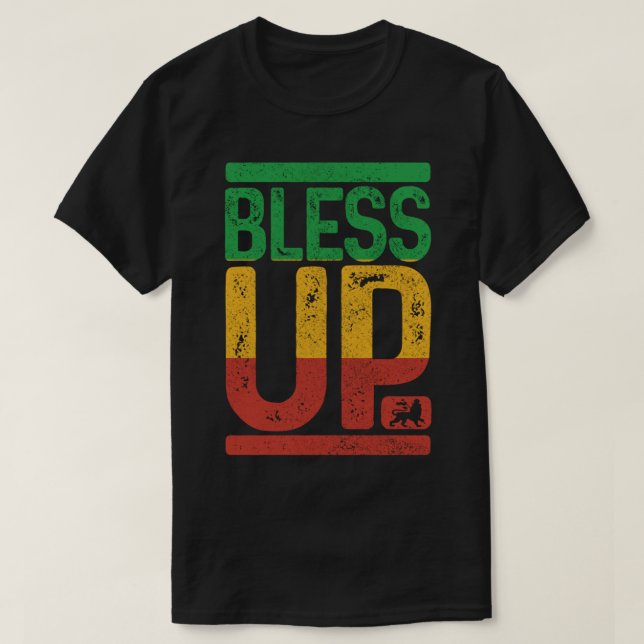 Bless up Reggae Music Rastafari Löwe Judah Rast T-Shirt (Design vorne)