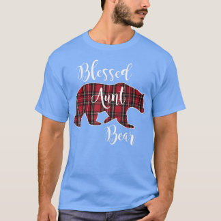 Blessed Aunt Bear Red Tartan Plaid Fun Auntie Gift T-Shirt