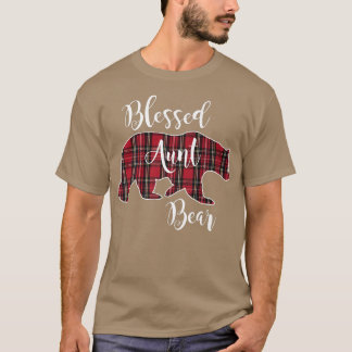 Blessed Aunt Bear Red Tartan Plaid Fun Auntie Gift T-Shirt
