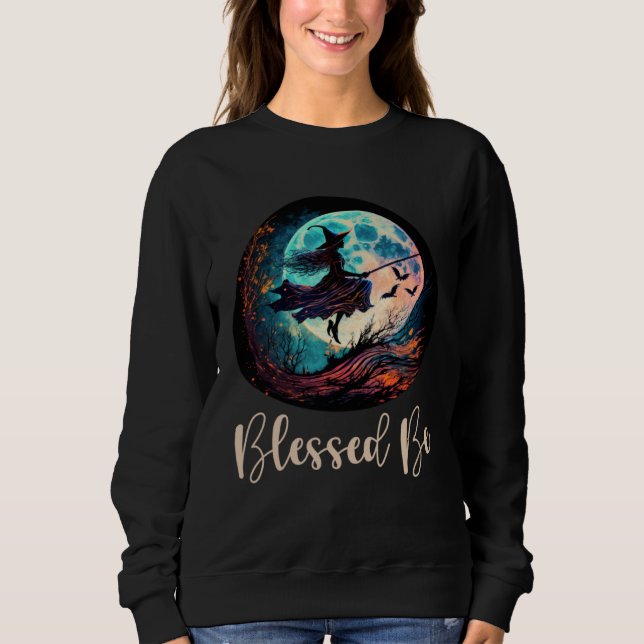 Blessed Be Retro Witch On A Broom Mystical Sweatshirt (Vorderseite)