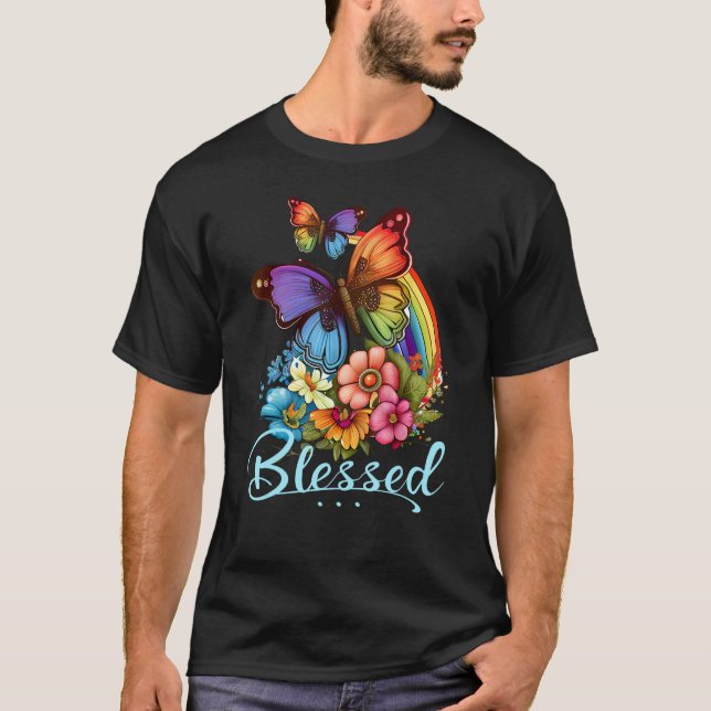 Blessed Christian Butterfly Pretty Floral Rainbow  T-Shirt (Vorderseite)