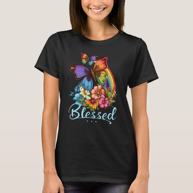 Blessed Christian Butterfly Pretty Floral Rainbow  T-Shirt (Vorderseite)