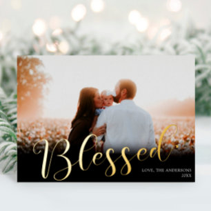 Blessed Christmas Elegant black gold foil photo Folien Feiertagskarte