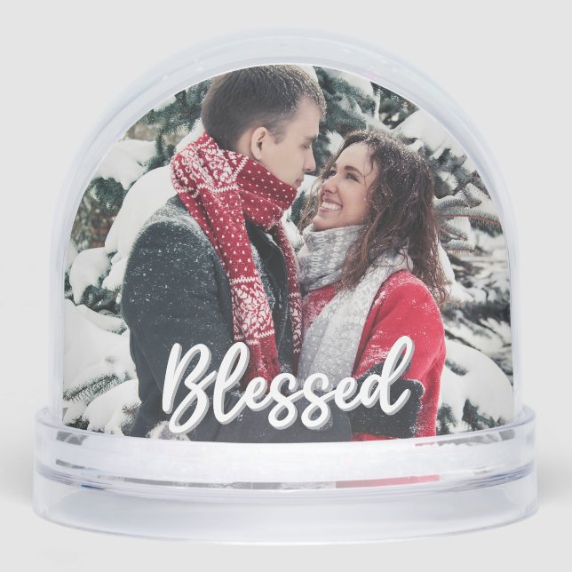Blessed Couple 2 Sided Photo Modern Script  Schneekugeln (Vorderseite)