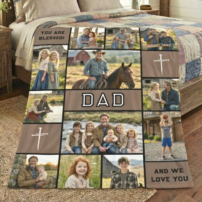 Blessed Dad 12 Photo Collage Custom Text Fleecedecke (Von Creator hochgeladen)