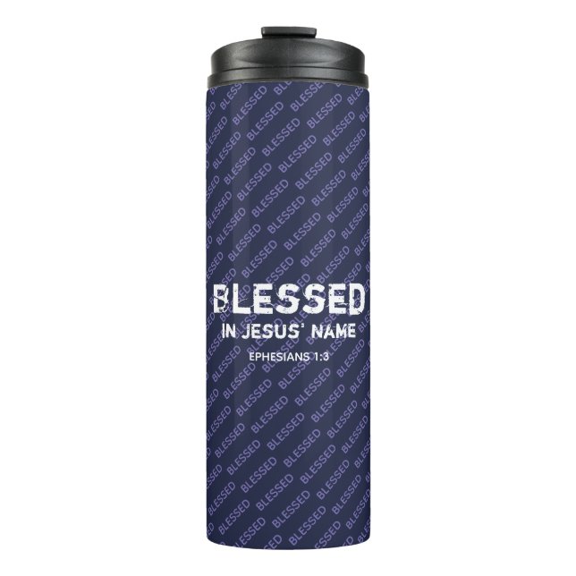 BLESSED Ephesians Christlich Scripting Blue Thermosbecher (Vorderseite)
