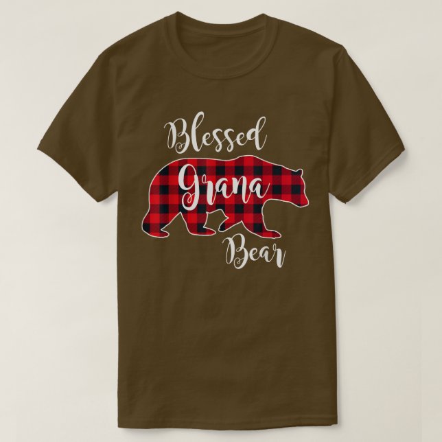 Blessed Grana Bear Red Buffalo Check Plaid Fun Gra T-Shirt (Design vorne)