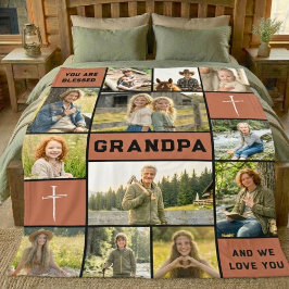 Blessed Grandpa 12 Photo Collage Custom Text Fleecedecke