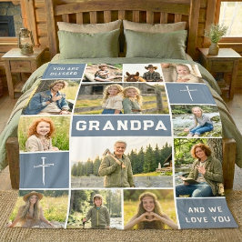 Blessed Grandpa 12 Photo Collage Custom Text Fleecedecke