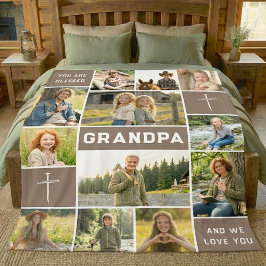 Blessed Grandpa 12 Photo Collage Custom Text Fleecedecke