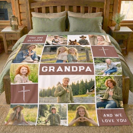 Blessed Grandpa 12 Photo Collage Custom Text Fleecedecke