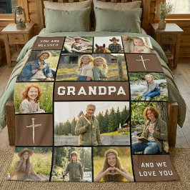 Blessed Grandpa 12 Photo Collage Custom Text Fleecedecke